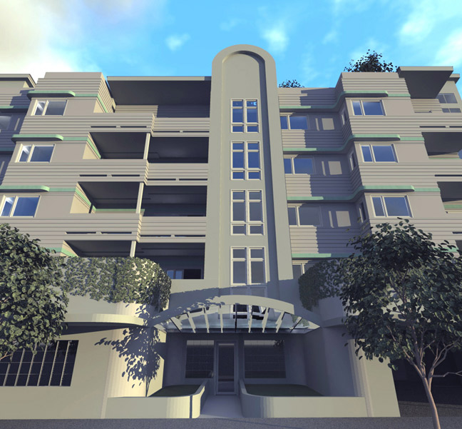 Condominium design computer rendering.